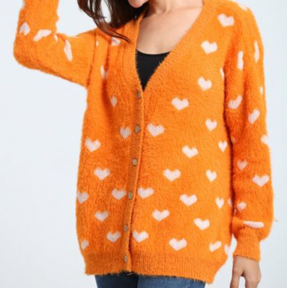 SIMPLY COUTURE Orange Heart 🧡 Button Up Cardigan